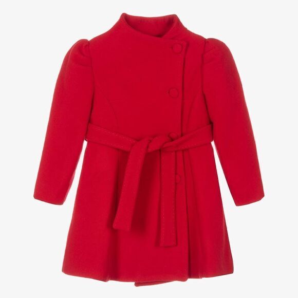 ABEL & LULA GIRLS RED VIRGIN WOOL BELTED COAT Size 4
